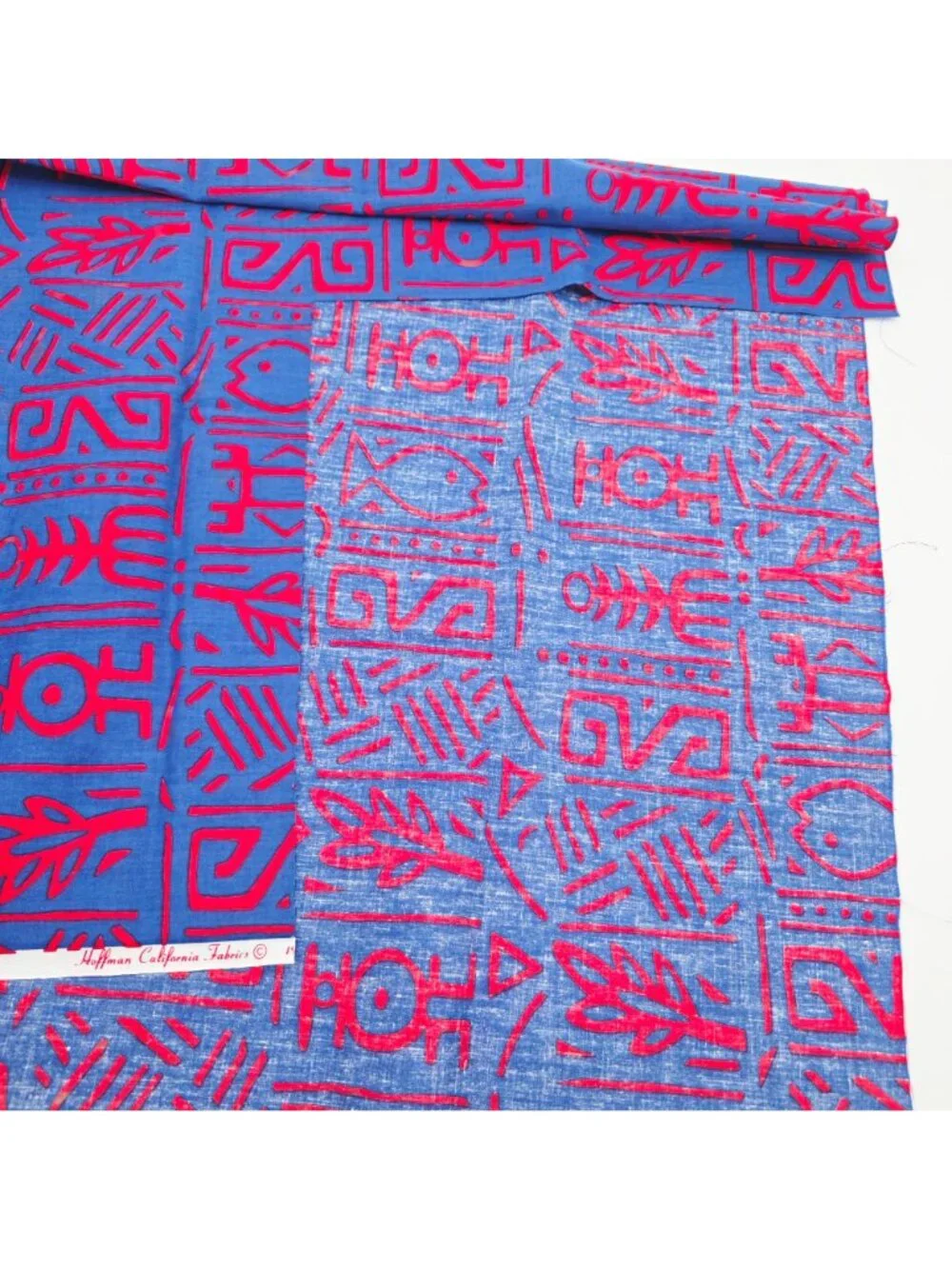 Hoffman California Fabrics Blue & Red Geometric Abstract Cotton Fabric 1987 44